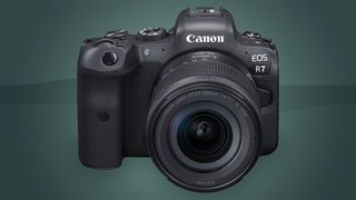 A mock-up of what the Canon EOS R7 mirrorless camera could look like on a green background