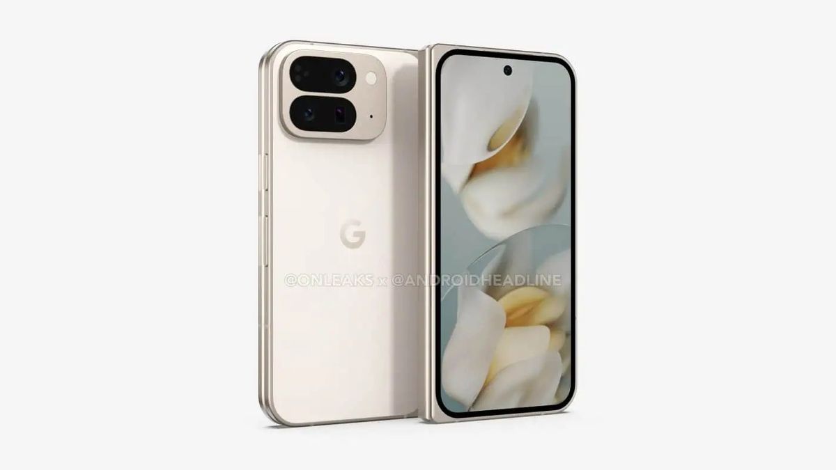 A leaked rendering of the alleged Pixel 10 Pro Fold in a Porcelain color.
