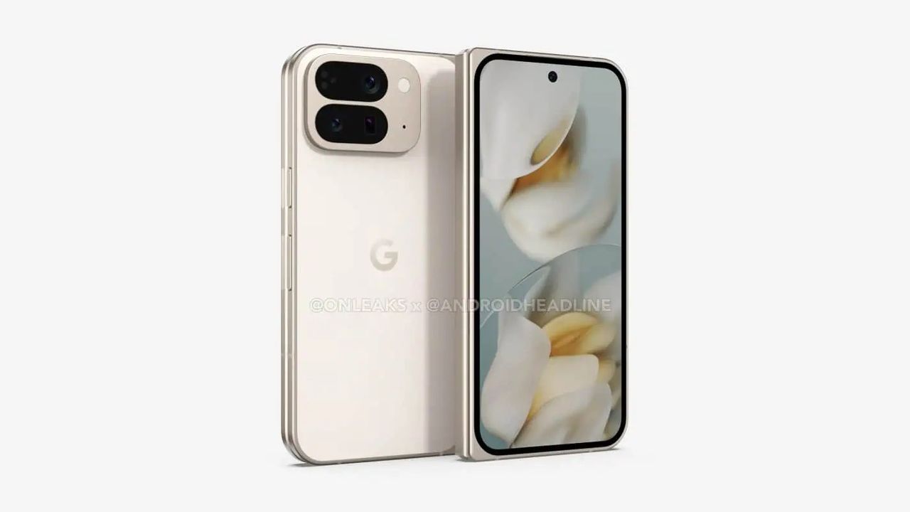 A leaked rendering of the alleged Pixel 10 Pro Fold in a Porcelain color.