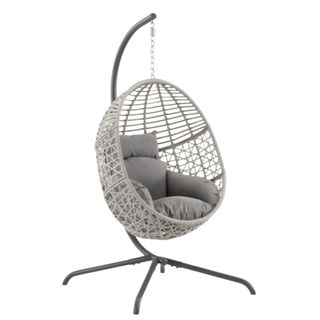 Lorelei Outdoor Hanging Egg Chair with grey cushions