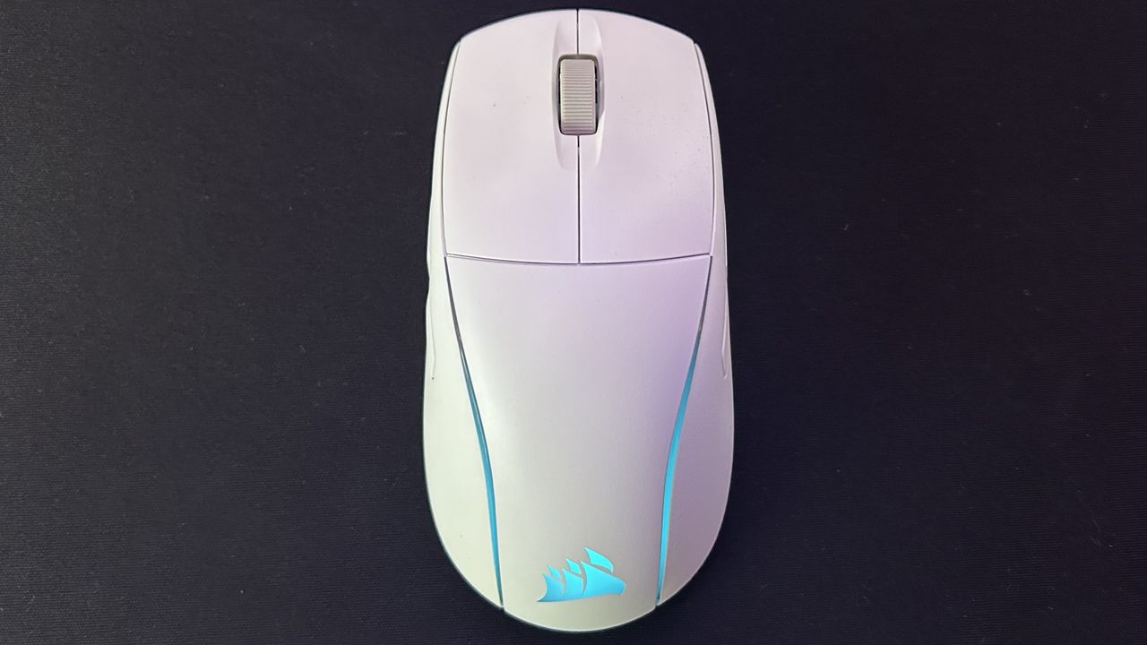Corsair M75 Wireless gaming mouse on a black mouse pad