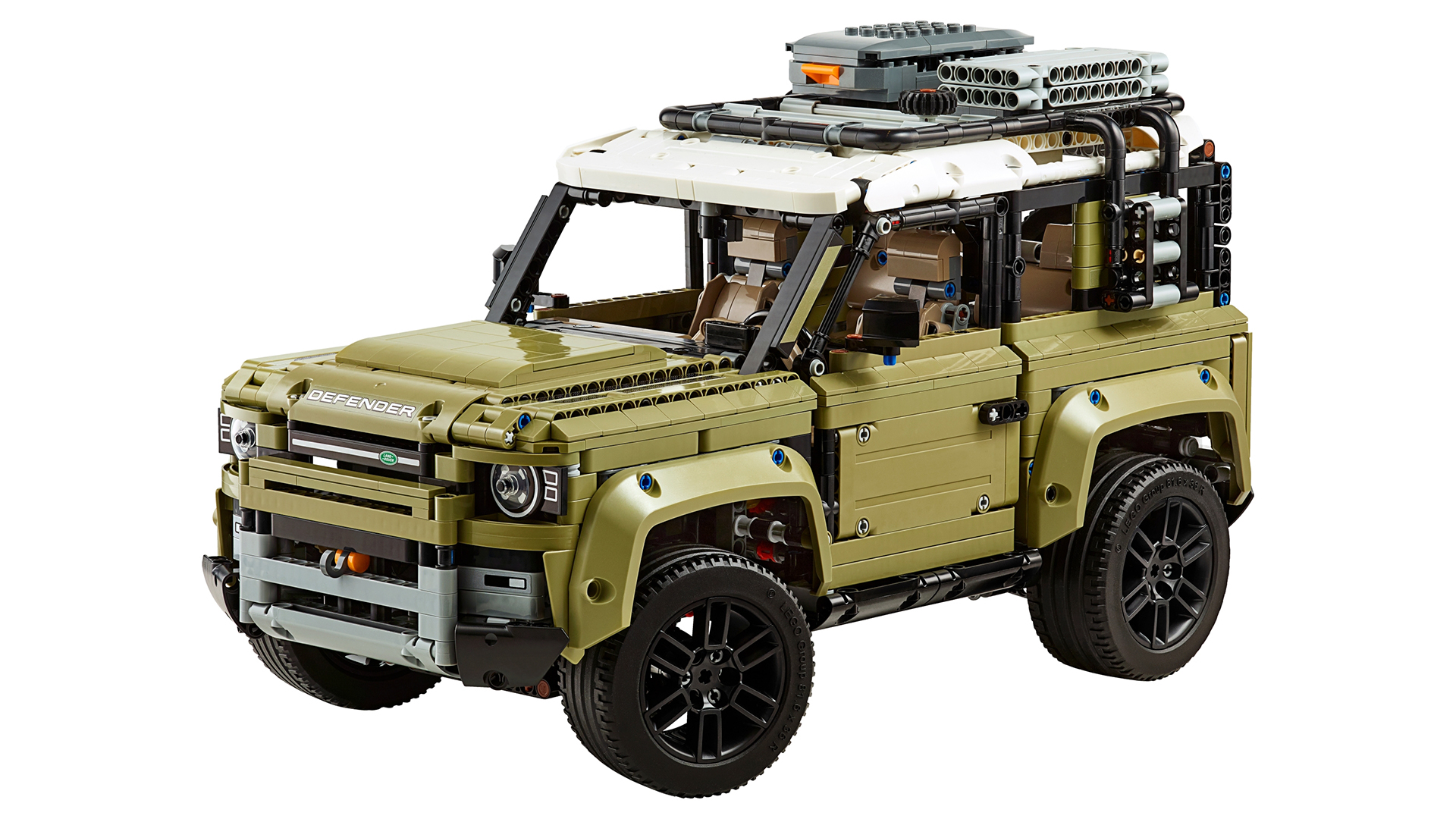 Lego Land Rover Defender on white background