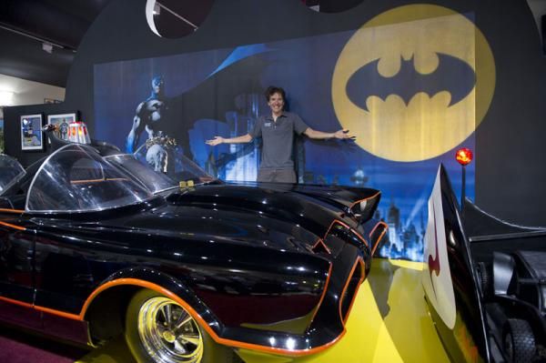 David Zabriskie in awe of the original Batmobile at the Cayman Motor Museum.