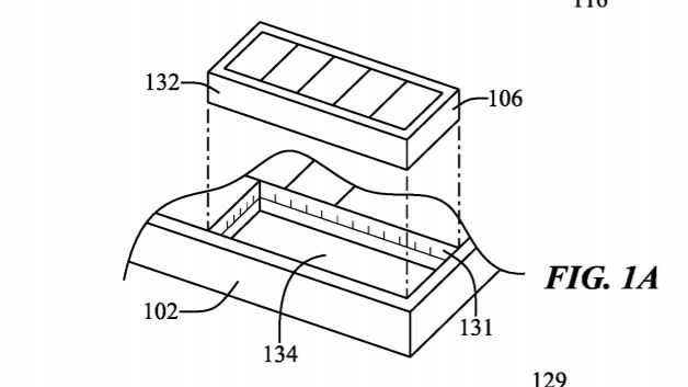 Technical drawings of Apple's proposed removeable mouse deployed from a laptop keyboard