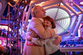Peter Davison and Janet Fielding on the set of Doctor Who: Tales of the TARDIS