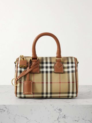 Checked Smooth and Textured-Leather Tote