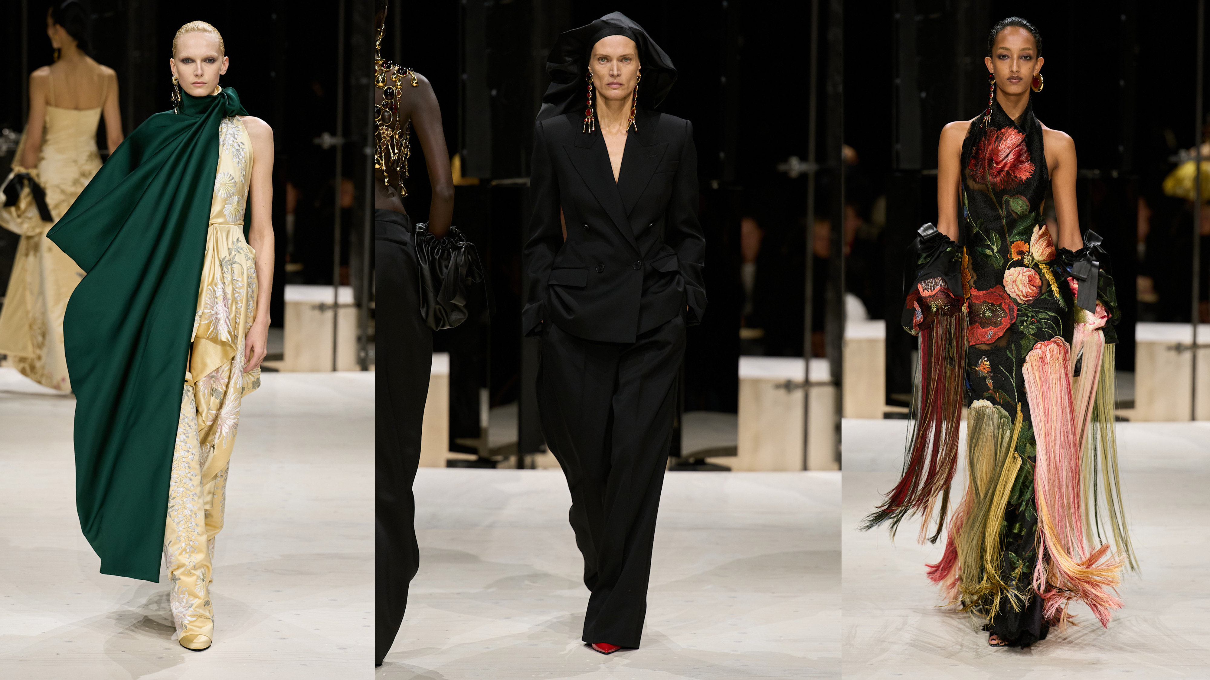 Three models walking the givenchy fall/winter 2026 runway.