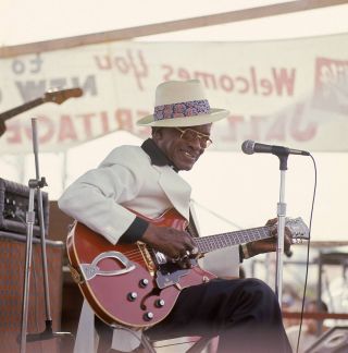 UNITED STATES - APRIL 09: NEW ORLEANS JAZZ FESTIVAL Photo of Lightnin' HOPKINS, performing live onstage (Photo by David Redfern/Redferns)