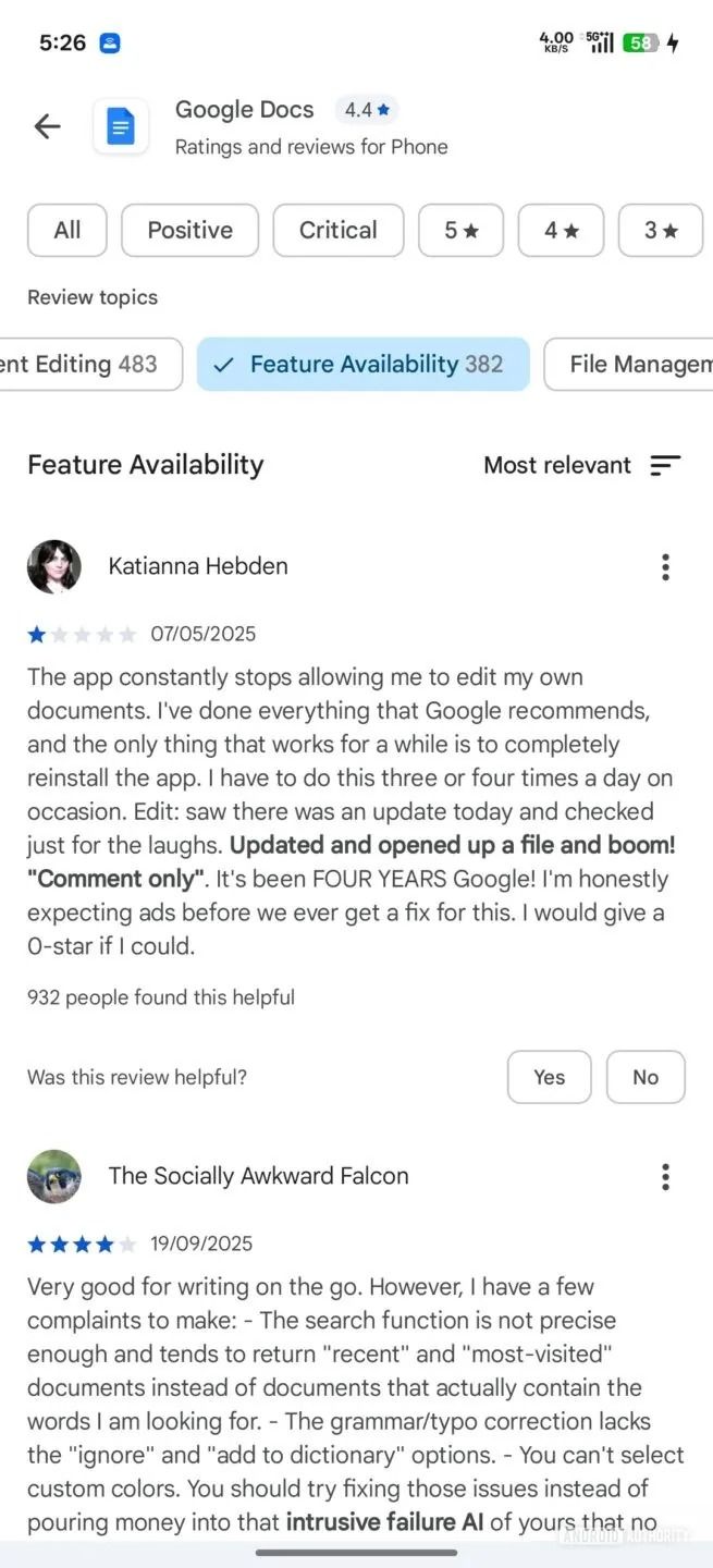 AI-generated review summaries in the Play Store