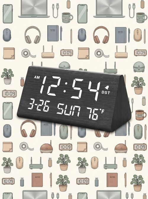 Wooden Desk Clock With USB Ports