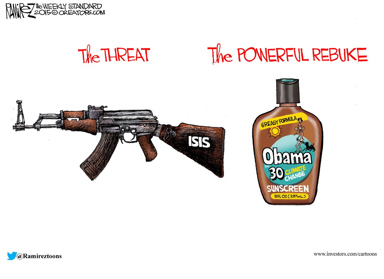 Obama cartoon World ISIS Terrorism Climate Change