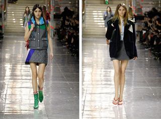 female models walking the runway at Miu Miu A/W 2014 show which featured vinyl details