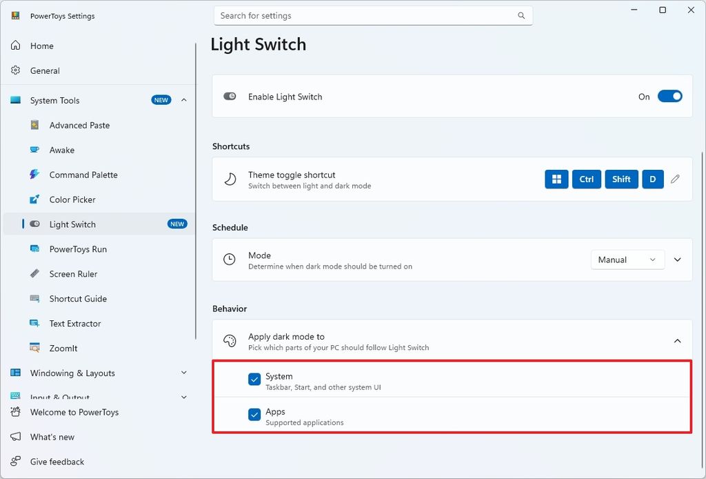 Apply dark mode to system and apps