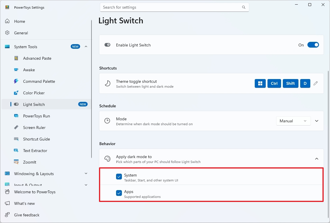 Apply dark mode to system and apps