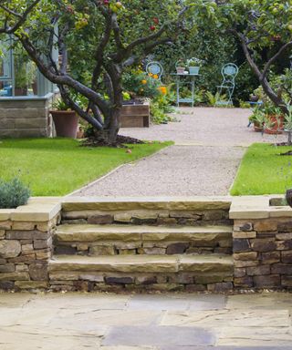 An inexpensive gravel path that links the main garden with a productive area.