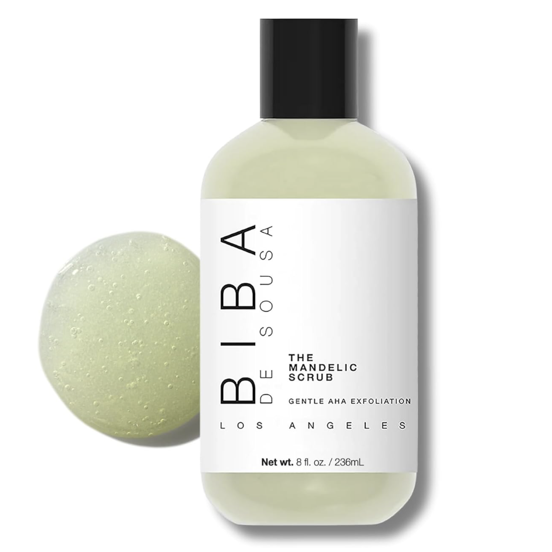 Biba De Sousa the Mandelic Scrub - Gentle Aha Exfoliation - Invigorating Daily Facial Cleanser for All Skin Types - (8 Oz)