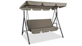beige porch swing with canopy
