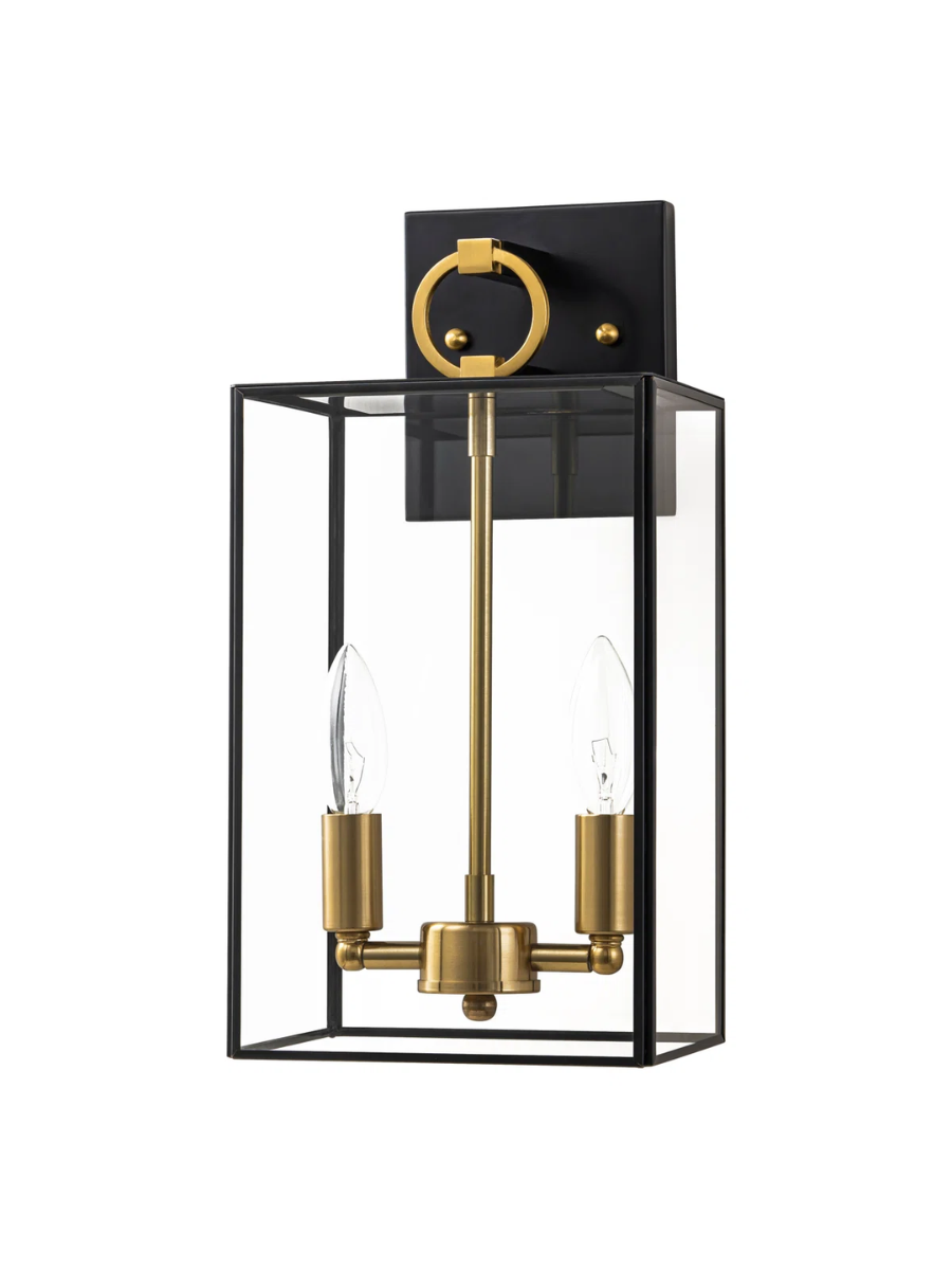 Mercer41 2-Light Black+brass Outdoor Wall Lantern With E12 Base Socket and Clear Tempered Glass Shade &amp;amp; Reviews | Wayfair