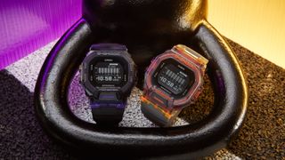 Casio G-Shock G-Squad GBD-200 Vital Energy watches in purple and orange