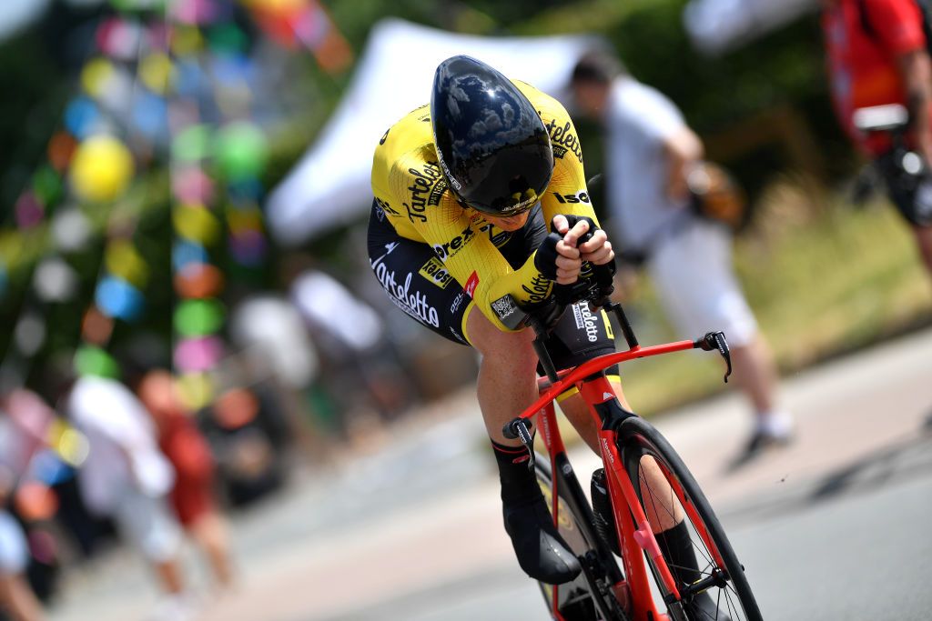GAVERE BELGIUM JUNE 23 Torsten Demeyere of Belgium sprints during the 123rd Belgian Road Championship 2022 Mens Individual Time Trial a 348km individual time trial one day race from Gavere to Gavere ITT BelgianCycling140 on June 23 2022 in Gavere Belgium Photo by Luc ClaessenGetty Images