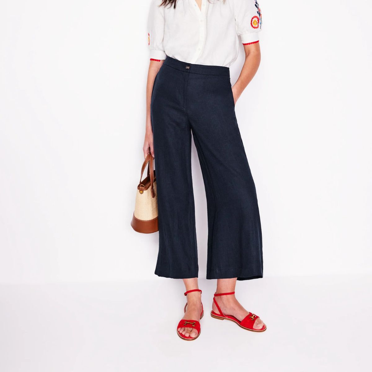 Boden, Wide Crop Linen Trousers