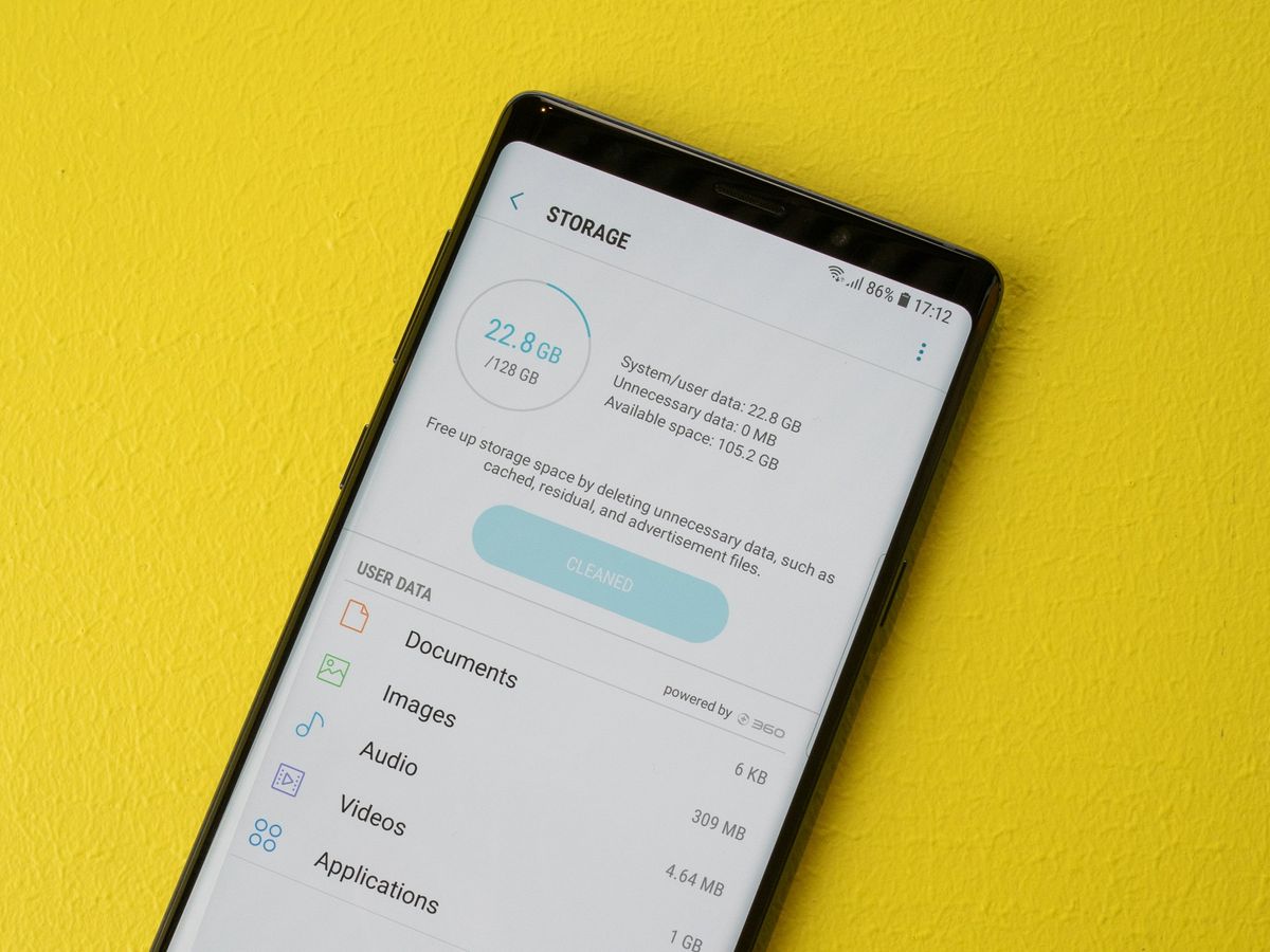 Storage menu on the Galaxy Note 9