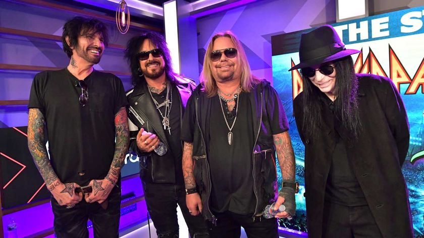 Motley Crue at a press conference in 2019