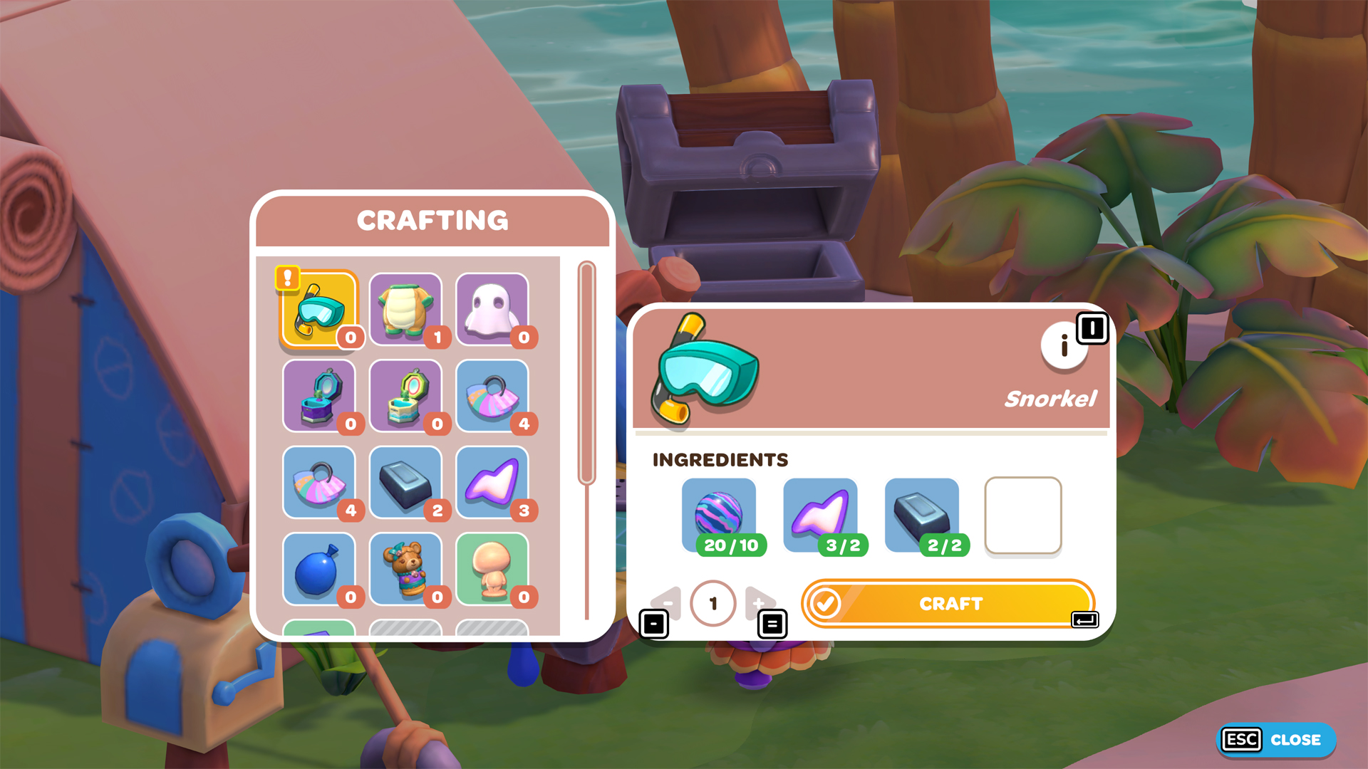 The snorkel crafting recipe in Hello Kitty Island Adventure.