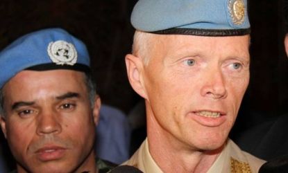 Major General Robert Mood of Norway, who will lead a U.N. ceasefire observer mission in Syria, arrives in Damascus on April 29. 