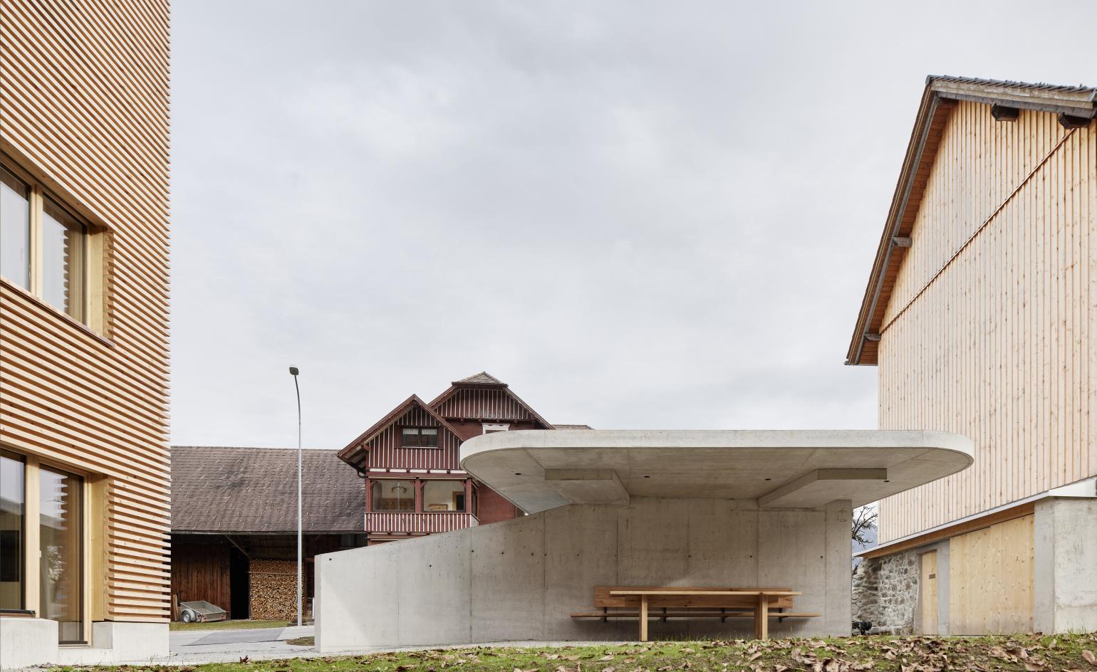 sculptural concrete seating area