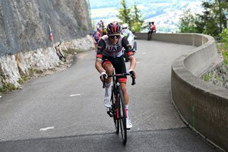 PLATEAU DE SALAISON FRANCE JUNE 12 George Bennett of New Zealand and UAE Team Emirates aduring the 74th Criterium du Dauphine 2022 Stage 8 a 1388km stage from SaintAlbanLeysse to Plateau de Salaison 1495m WorldTour Dauphin on June 12 2022 in Plateau de Salaison France Photo by Dario BelingheriGetty Images