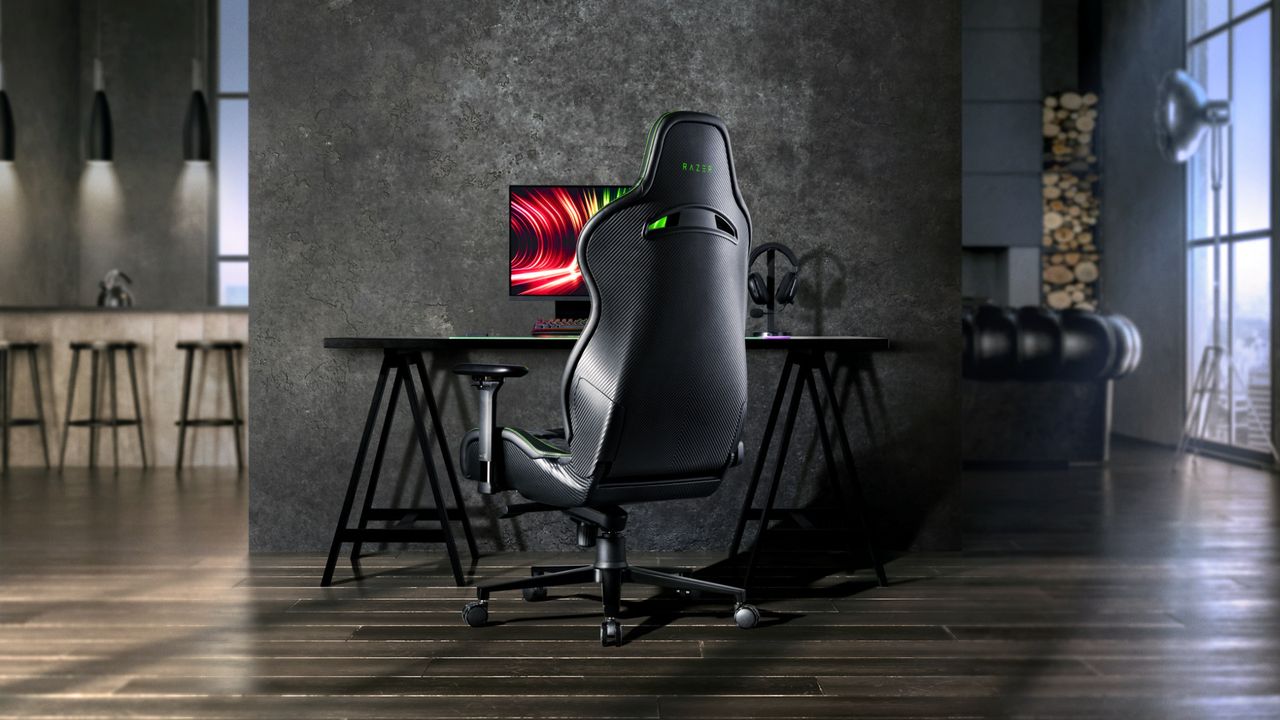 Rear view of Enki Pro gaming chair from Razer.