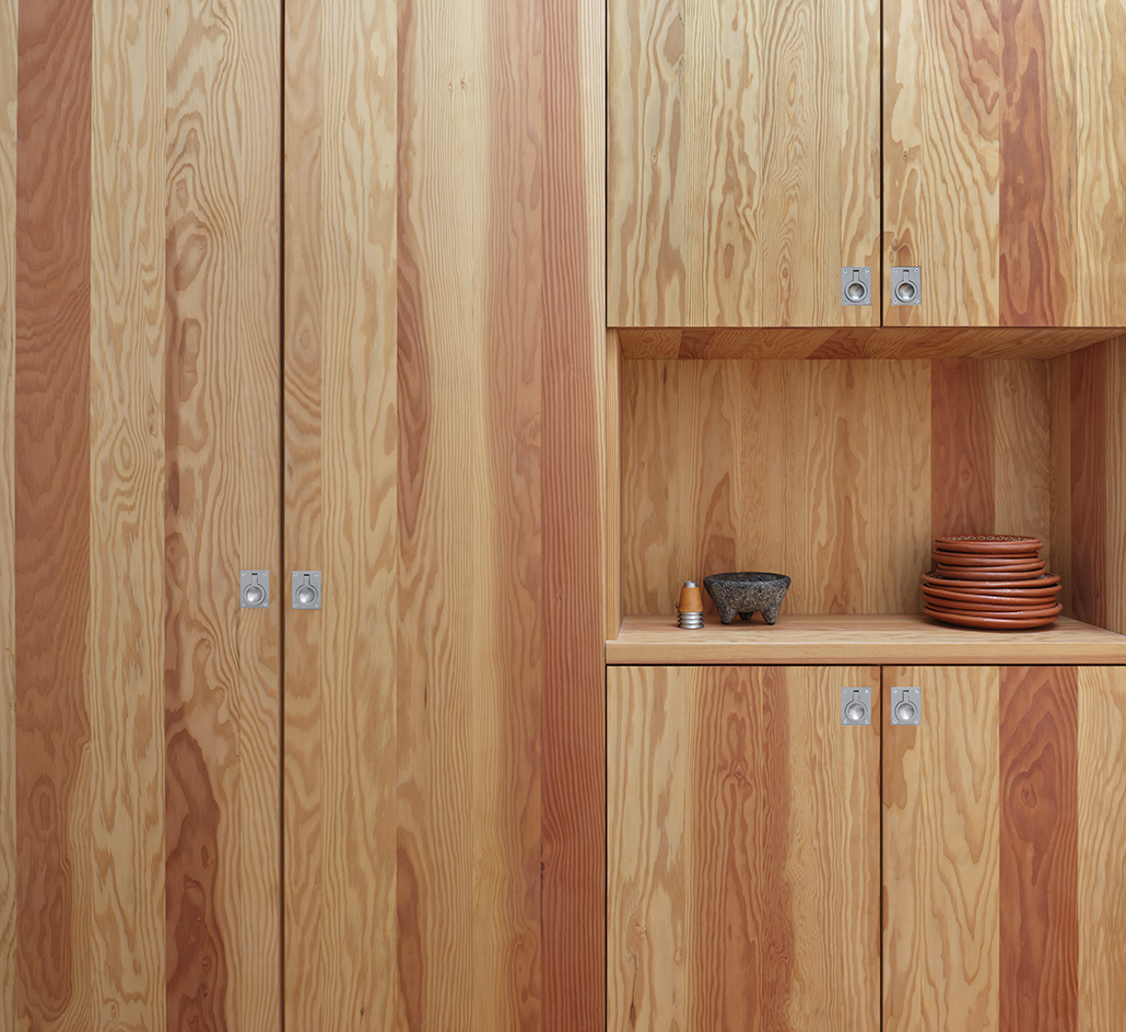 interior of Judd Foundation North Apartments in Marfa with timber furniture and domestic styling
