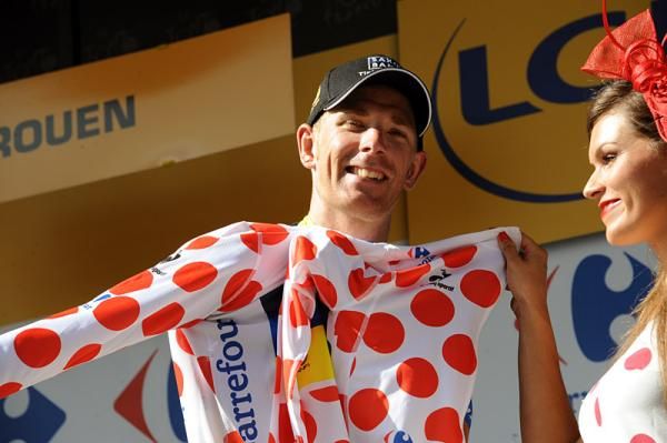 Michael Morkov (Saxo Bank-Tinkoff) dons the polka dot jersey.