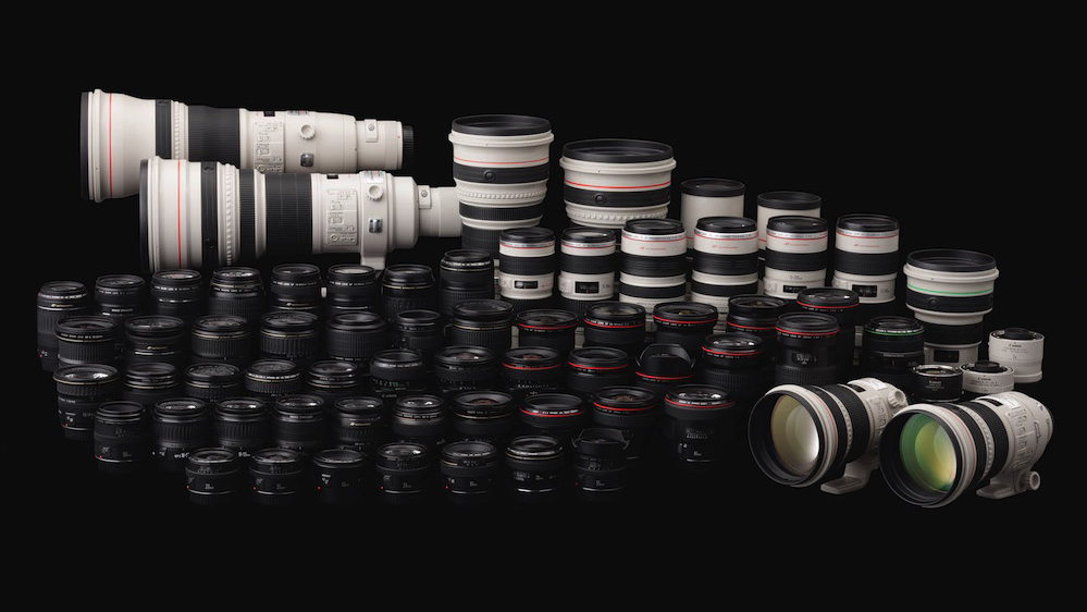 Group shot of Canon EF lenses for DSLR cameras