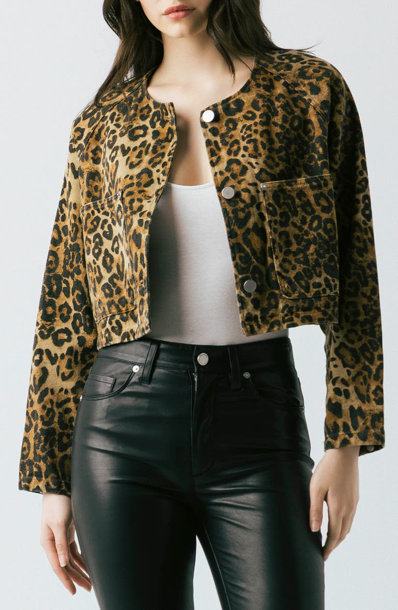 Crop Leopard Print Denim Jacket