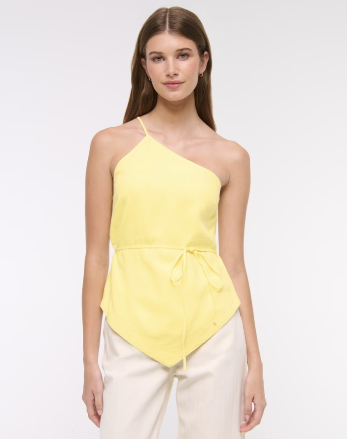 One-Shoulder Asymmetrical Linen-Blend Top