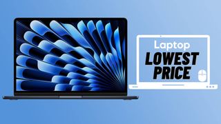 MacBook Air M3 against blue gradient background