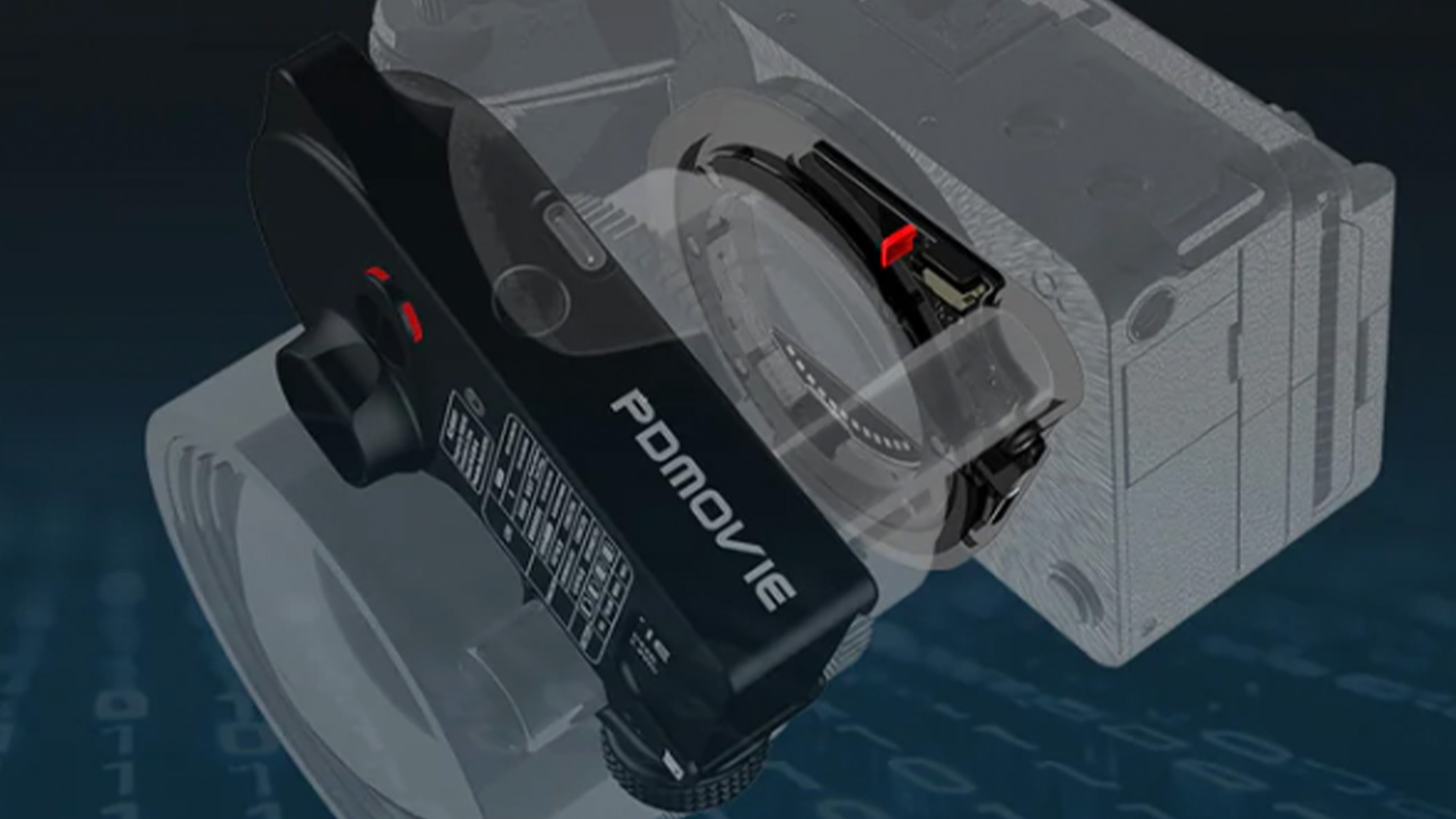 A diagram showing how the PDMOVIE Smart Fusion camera body autofocus adapter works.