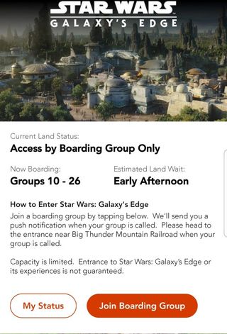 Disneyland app boarding group screen shot