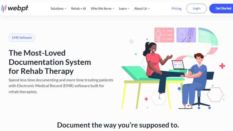 Website screenshot of WebPT EMR (October, 2025)