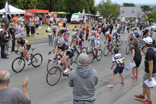 A large crowd has turned out to cheer the riders on as they ride up Dyers Pass Road