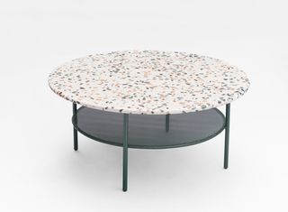 Coffee table with round terrazzo top by Andrea Flores and Lucía Soto