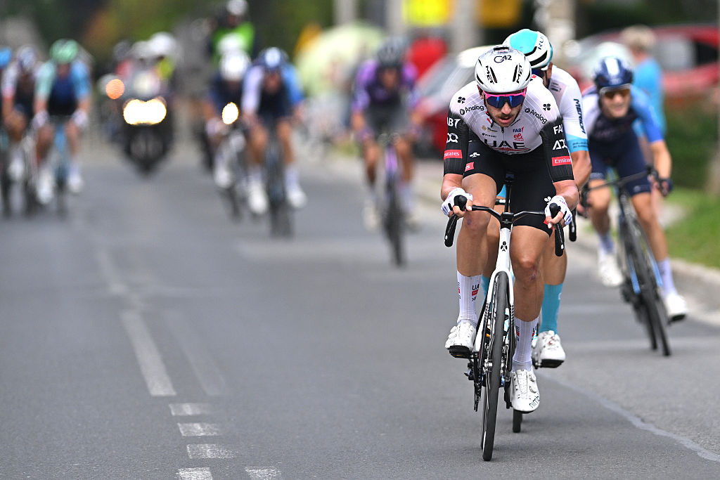 BUKOWINA TATRZANSKA, POLAND - AUGUST 09: Brandon McNulty of The United States and UAE Team Emirates - XRG attacks during the 82nd Tour de Pologne 2025, Stage 6 a 147.5km stage from Bukowina Resort to Bukowina Tatrzanska 943m / #UCIWT / on August 09, 2025 in Bukowina Tatrzanska, Poland. (Photo by Luc Claessen/Getty Images)
