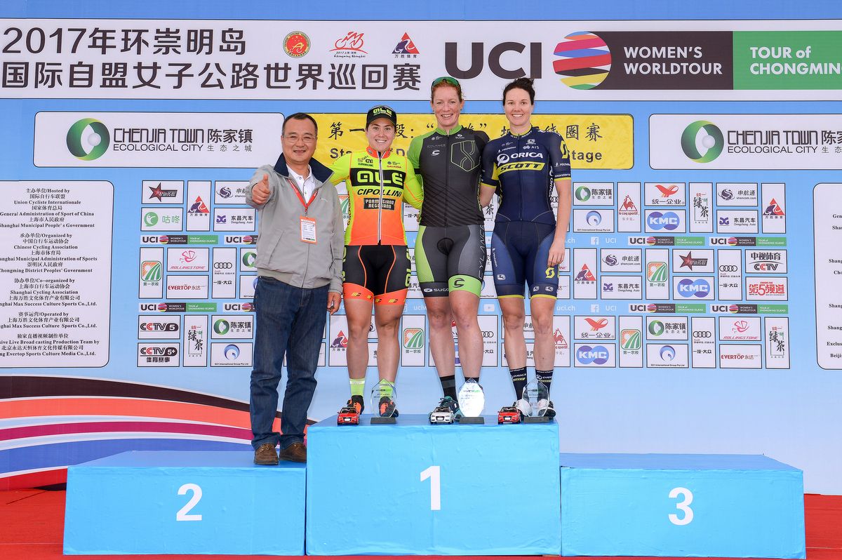 The stage 1 podium of Hosking, Wild and Roy