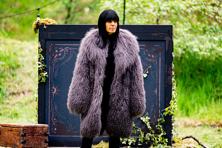 claudia winkleman wears a faux fur coat in the traitors season 4