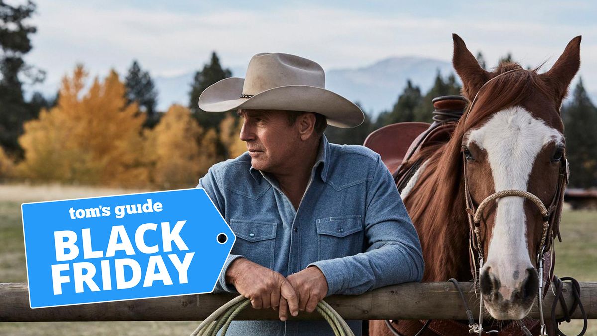 (L to R) Kevin Costner as John Dutton, and a horse, in Yellowstone season 4 art