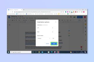 The fith step to using a hanging indent on Google Docs