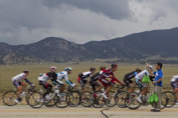 The peloton rolls through the feed zone en route to Colorado Springs during stage 5 of the USA Pro Challenge.