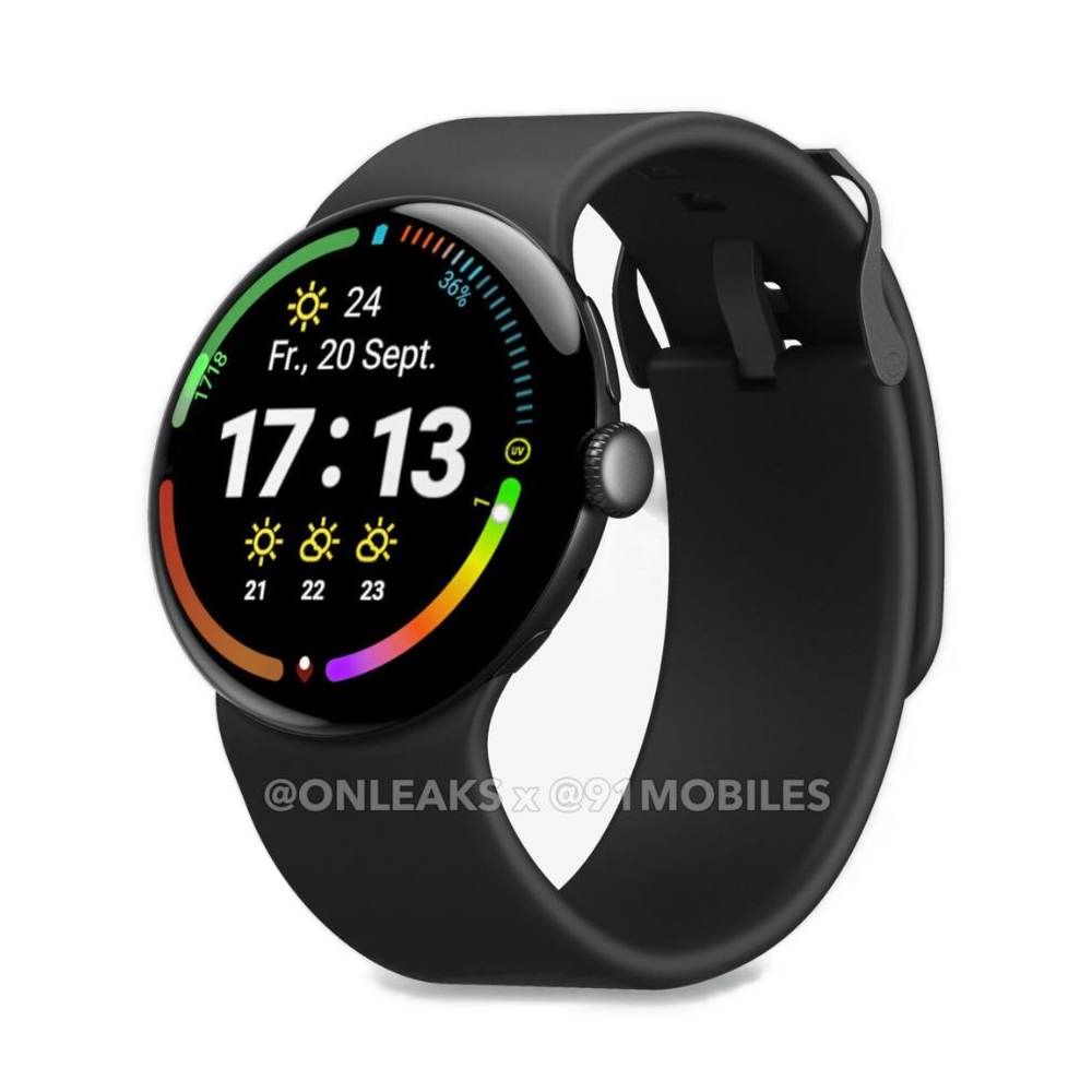 The leaked Pixel Watch 4 render against a white background. 